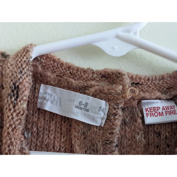 Zara Rustic Blended Knit Sweater & Bottoms Set Sz 6/9m Suspenders Wood Buttons - Picture 3 of 6